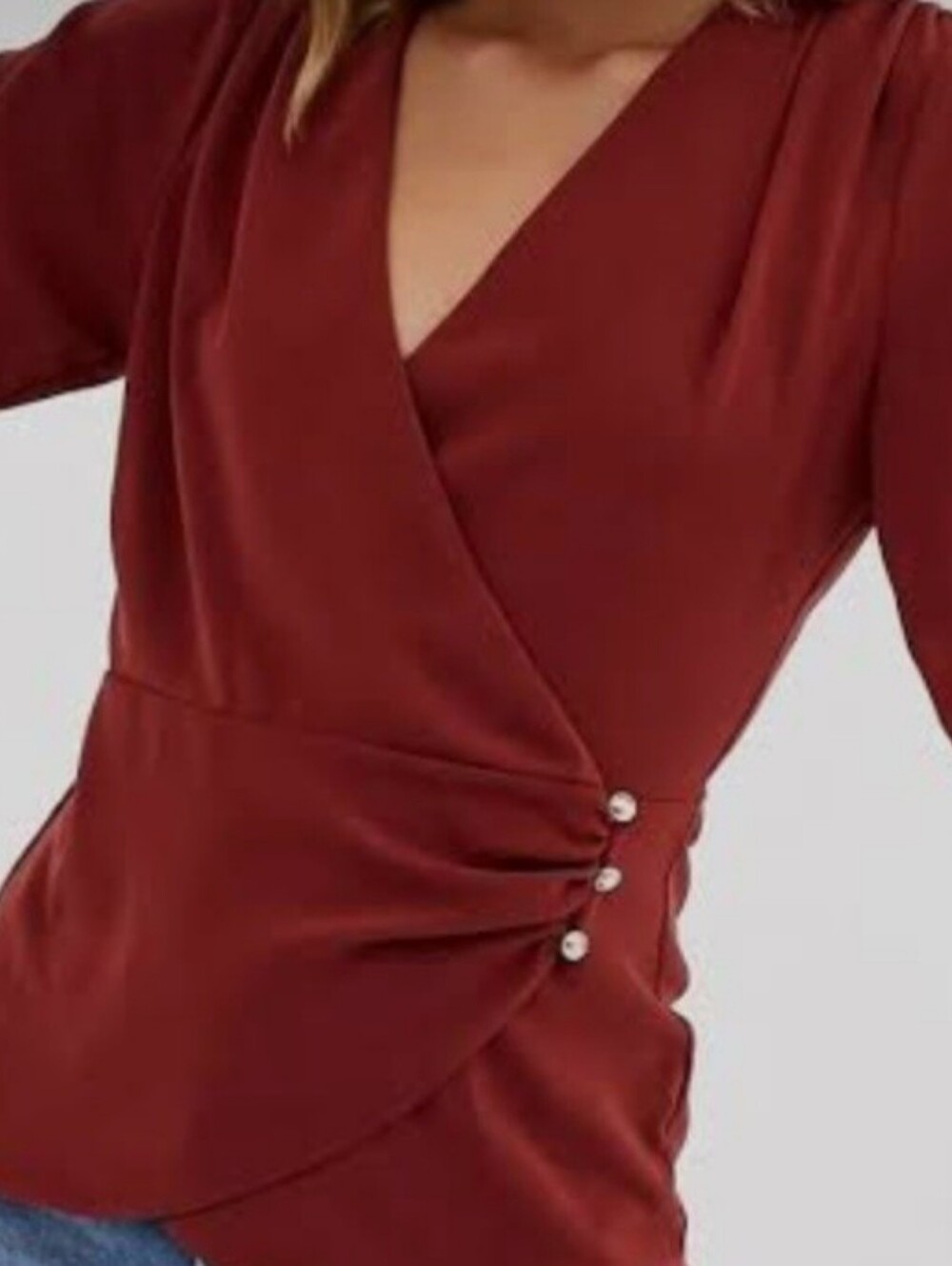 Women River Island Rust Wrap-Style Dress Party Blouse with Side Button Detail